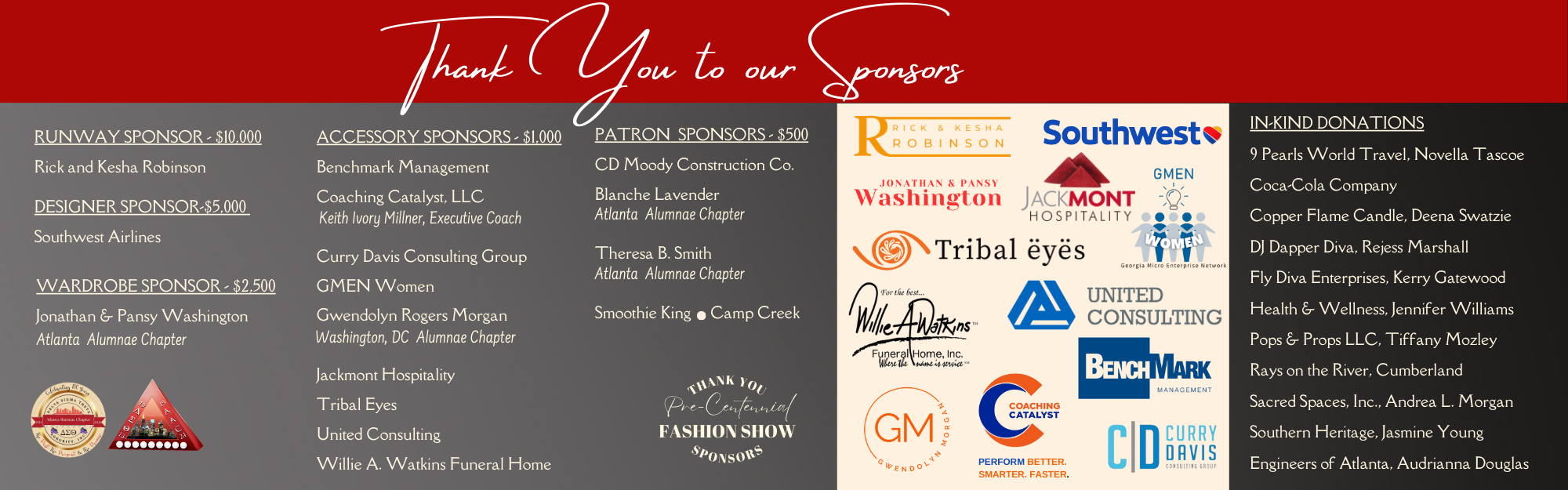 Pre-Centennial Fashion Show Sponsors