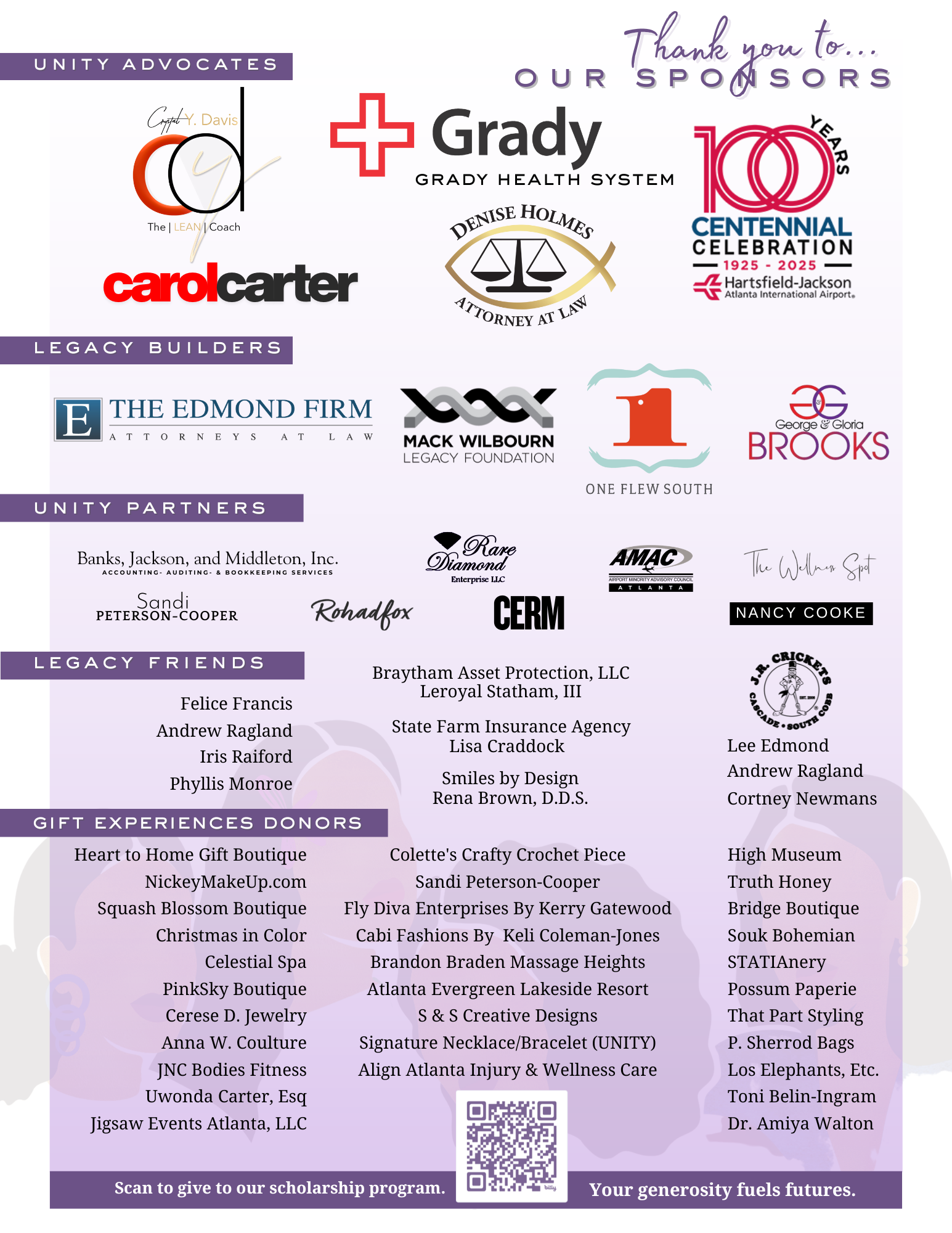 Legacy and Unity Sponsors